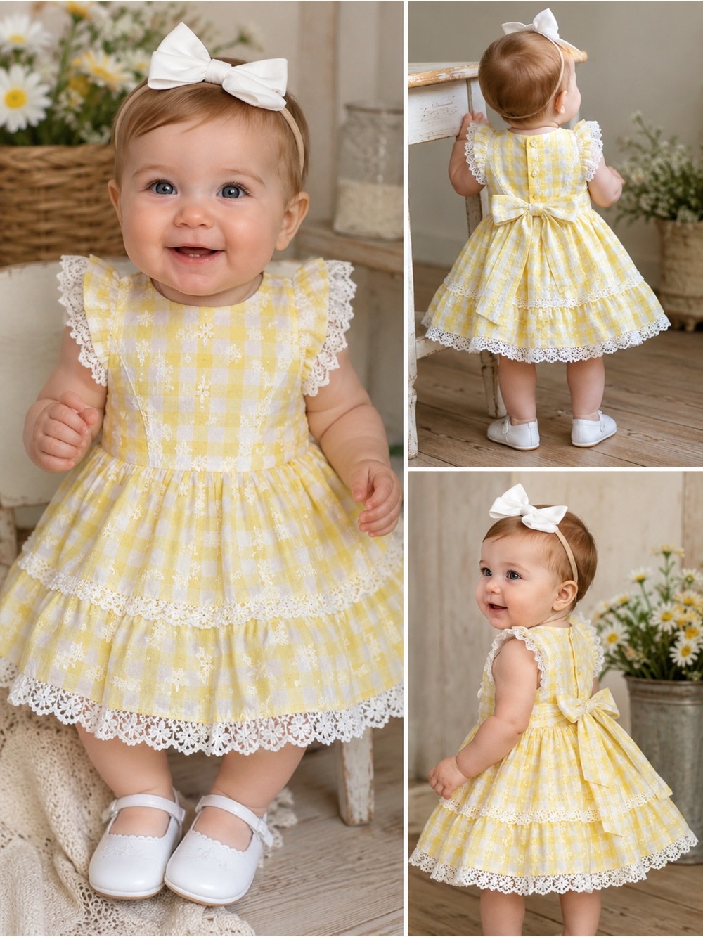 Rare Editions Baby Girl Yellow Gingham Eyelet Lace Dress 6-9M cottagegore